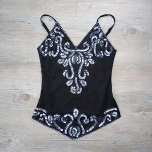 Y2K Sheer Black Beaded Sequin Mesh Fairy Top